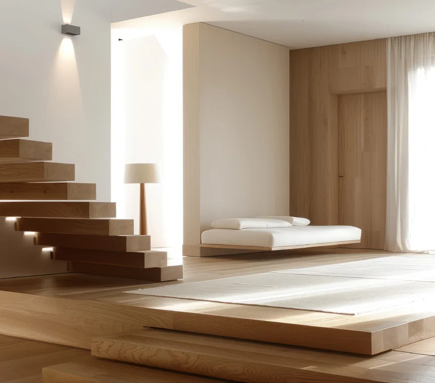 Staircase clad in solid wood