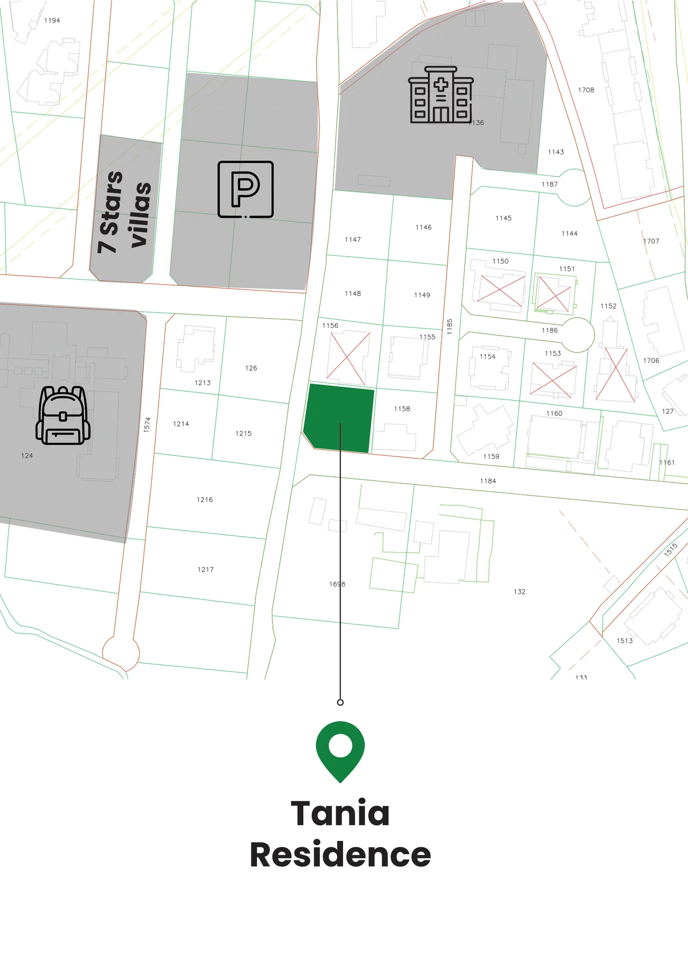 Map of Tania Residences near Haykal Hospital and Seven Stars Villas
